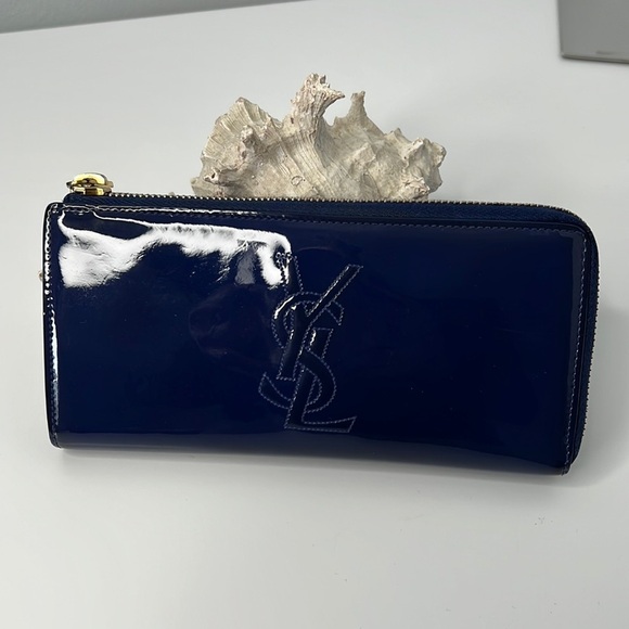 Yves Saint Laurent Handbags - Saint Laurent Belle de Jour blue Patent leather YSL monogram continental wallet